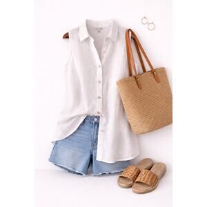 J. Jill White 100% Linen Button Front Tunic Top Relaxed Minimalist Quiet Luxury